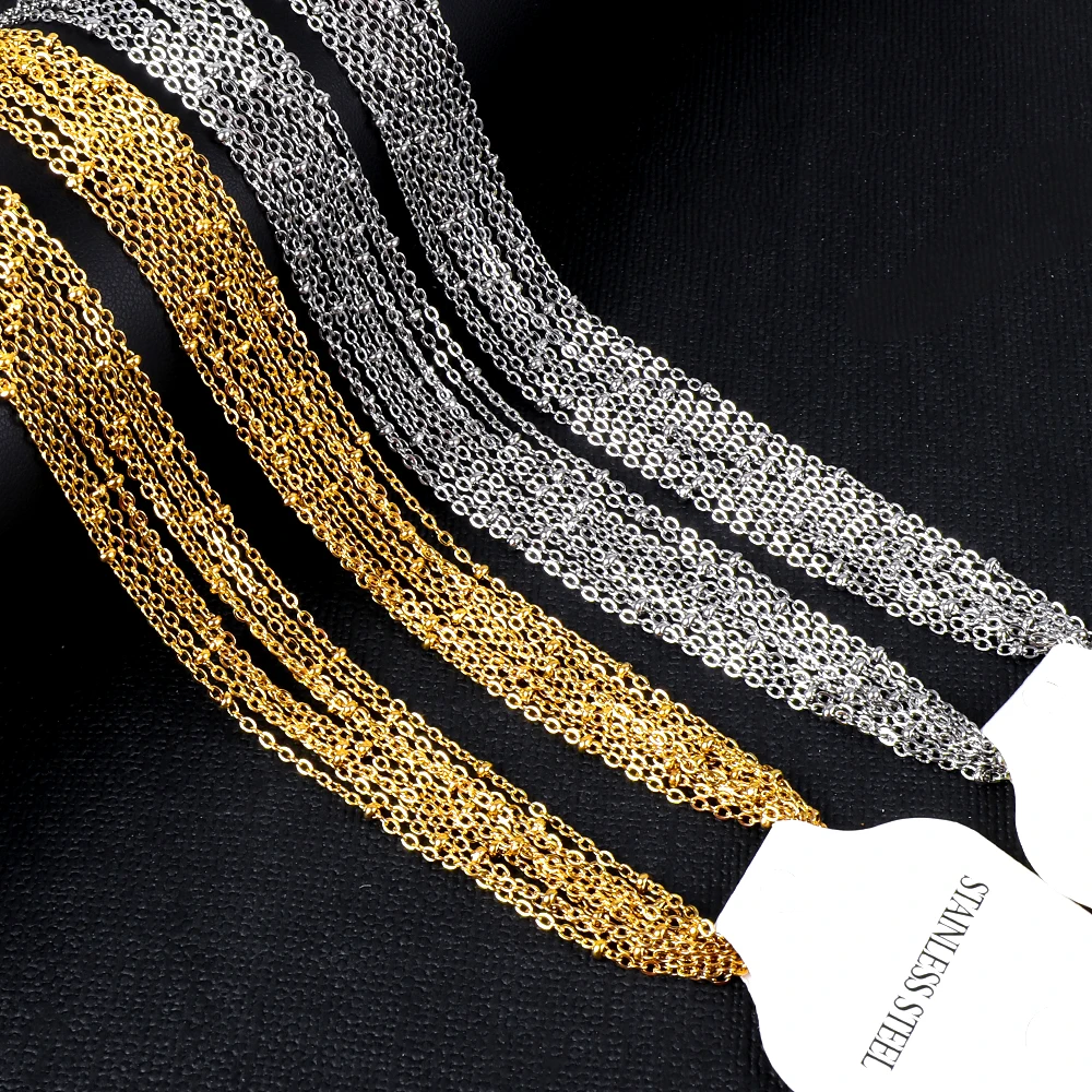 LUXUSTEEL 2mm Golden Color Beaded Rolo Link Chain Necklaces For Women/Men 316L Stainless Steel Wholesale Jewelry Gift 10pcs/lot