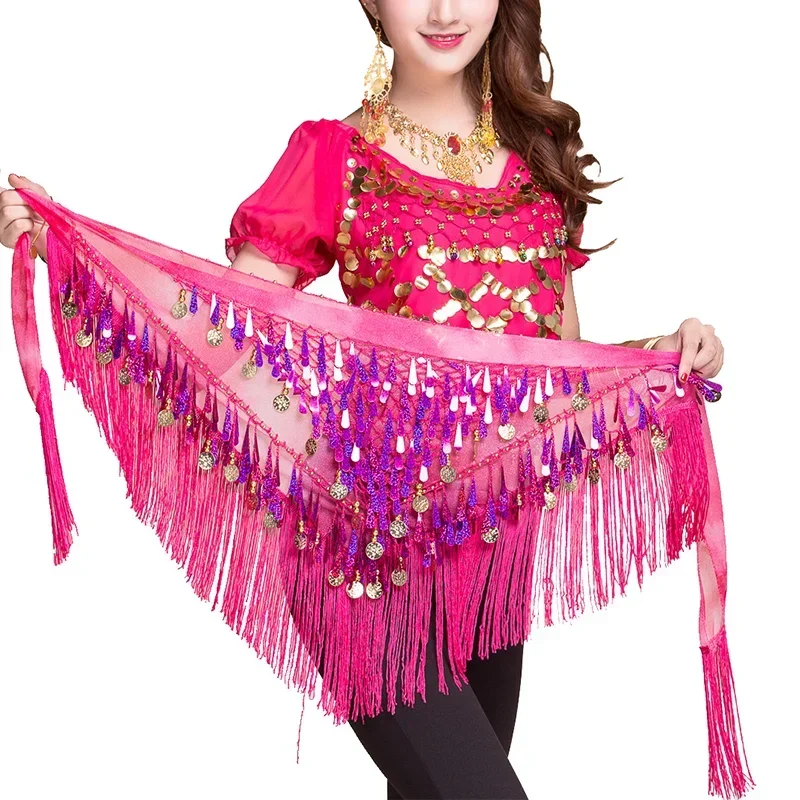 Women's tassel belly dance triangle bag buttocks glitter mini skirt carnival belt stage performance sharp dance