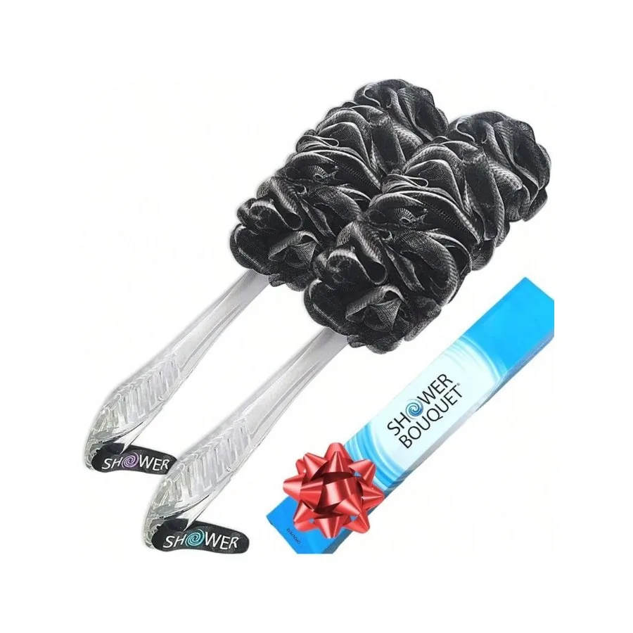 

AWYYSHOWER BOUQUET Loofah-Charcoal Back-Scrubber 2-Pack// Long-Handle Bath-Sponge Brush/Extra Large Soft Mesh Loofa-Lufa-Loufa