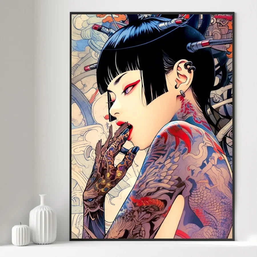 Hot Sexy Beauty Canvas Wall Art Tattoo Girl Canvas Poster Cartoon Anime Prints Poster for Living Room Home Decor Frameless
