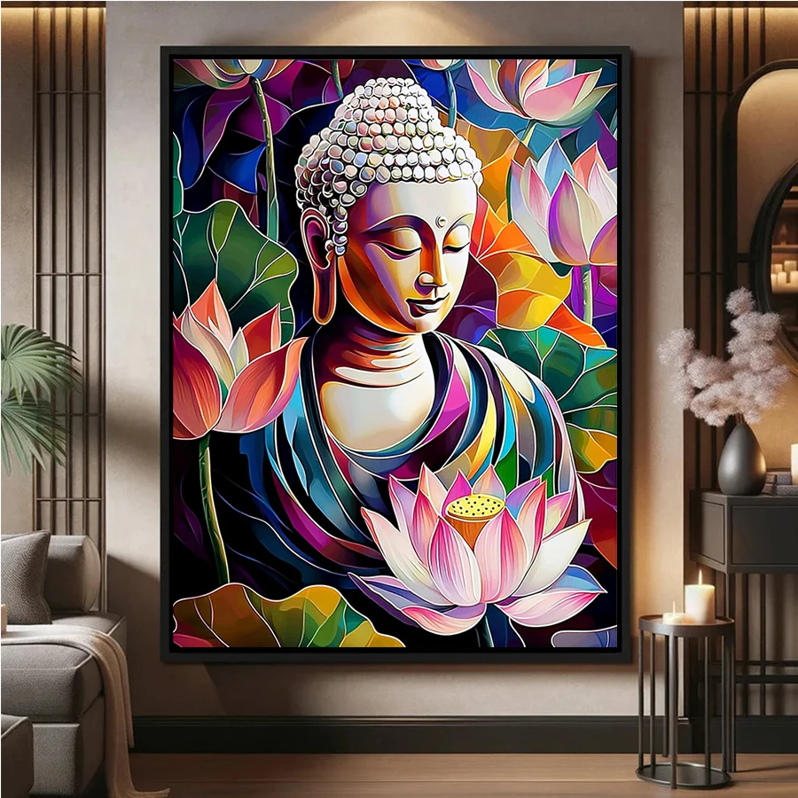 

Diamond Painting Kit New Colorful Art Religious Buddha statues Lotus Flowers Diamond Mosaic Picture Embroidery Adult Decoration
