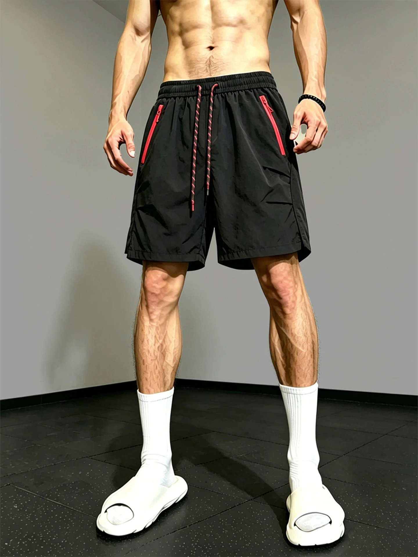 

Black Quick Dry Fitness Shorts Men's Summer Thin American Functional Training Five-Part Loose Straight-Cut Mid-Length Pants