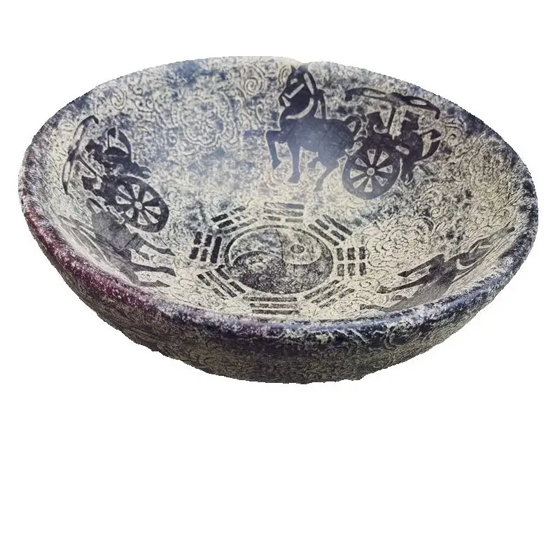 Ancient Embossed Chariot Horse Eight Trigram Patterned Bowl Old Jade Ware Unearthed Collectible Artifacts