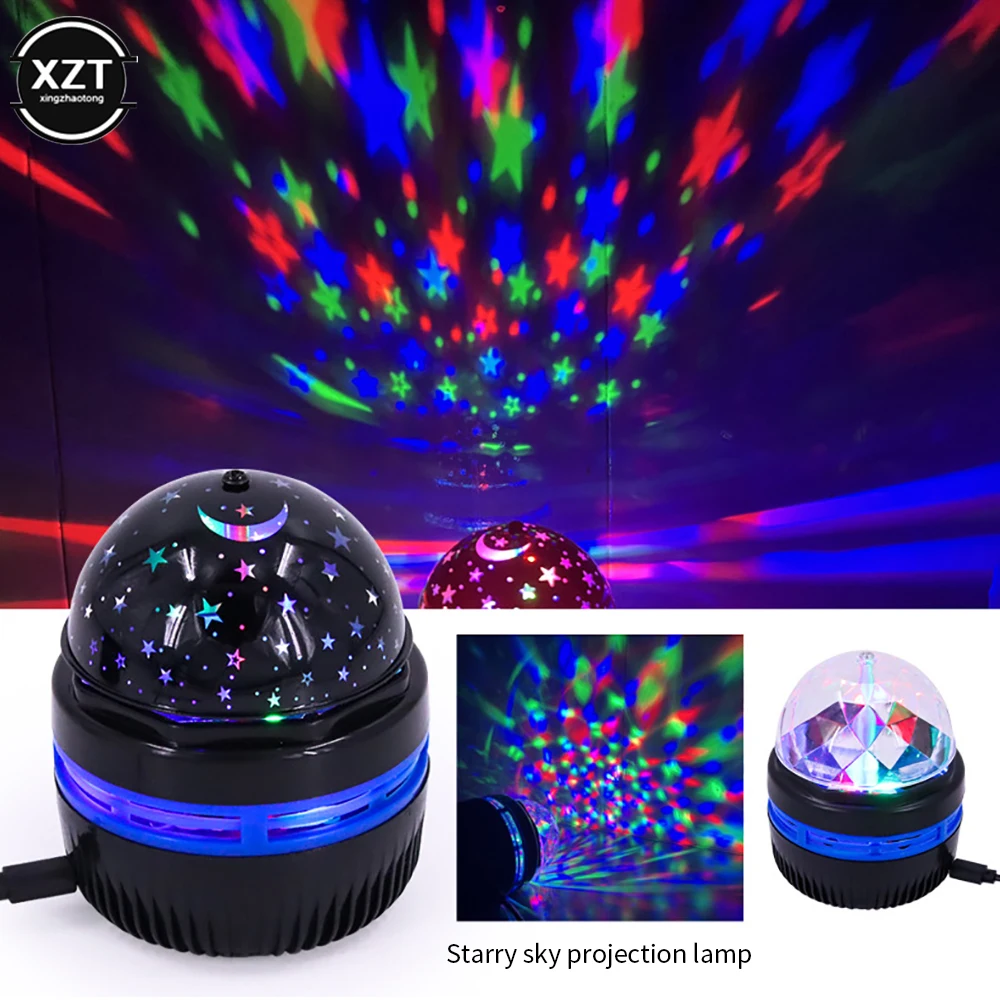 1pcs Star Projector Lamp USB Powered Colorful Rotating Magical Ball Light Car Atmosphere Lamp KTV Bar Disco DJ Party Stage Light