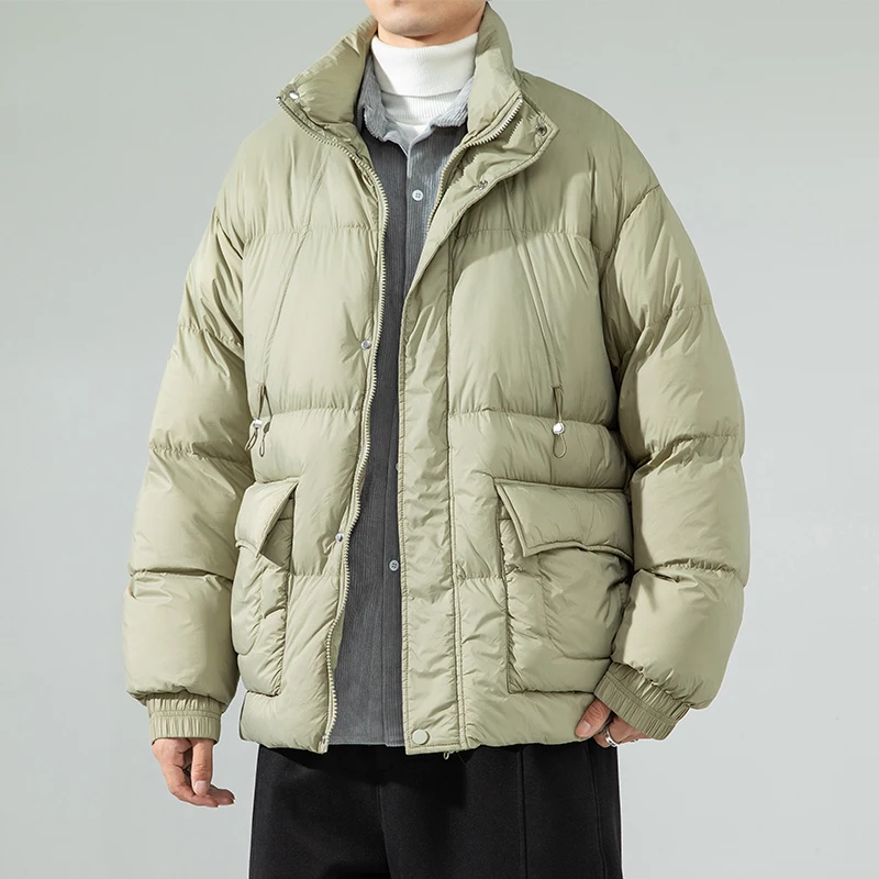 Jaquetas de algodão acolchoadas quentes masculinas, colarinho em pé, casacos à prova de vento, Parkas espesso, outwear monocromático, novo, outono, inverno, 2023