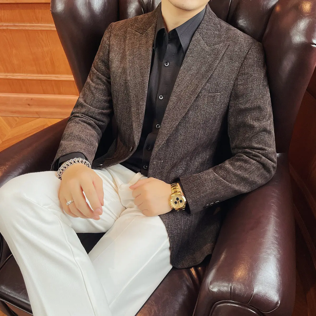 Men's Fashionable Slim Fit Suit Jacket Casual Business Single Button Notch Lapel Tuxedo High-End Style Trendy All-Match