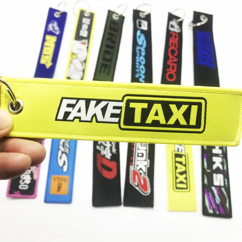 

Motorcycle Keyring Racing Culture Keytags Car Keychains Embroidered Nylon Keyrings Personalised Key Ring For Initial D Fake Taxi