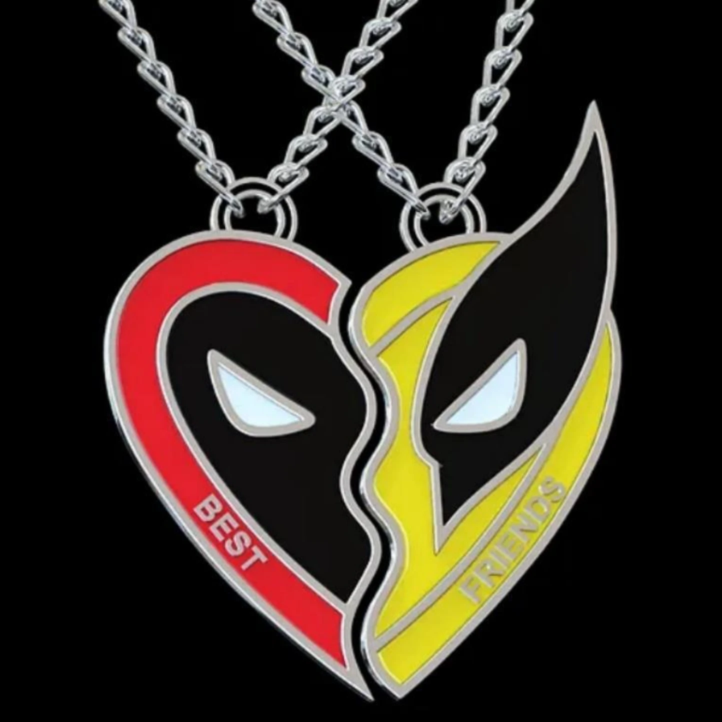 Marvels Deadpool & Wolverine Necklace Pendants 2pcs Anime Love Heart Combination for Best Friends New Fashion Jewelry Kids Gift