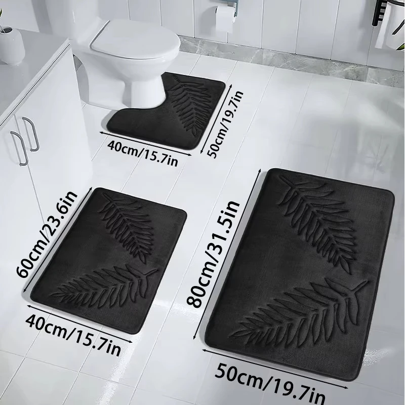 3-teiliges Badezimmerteppich-Set, Rutschfester Badvorleger, Schnelltrocknend, Ultra-Weiche Toiletten-Fußmatte, Bodenmatten für Schlafzimmer und Küche, Maschinenwaschbar