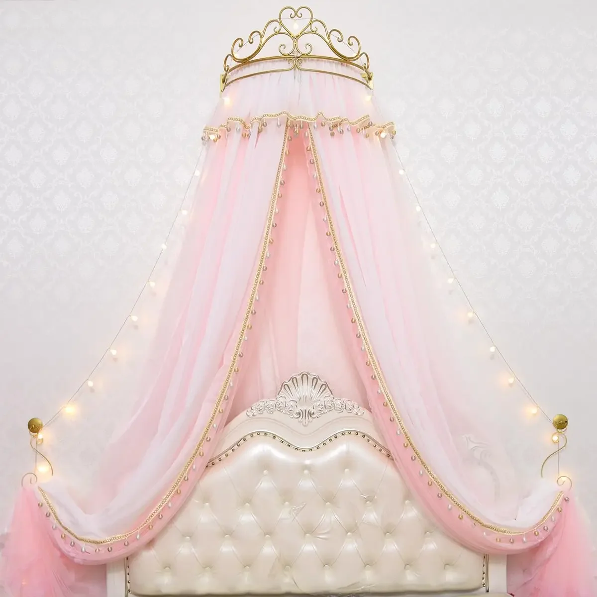 Girl Bed Curtain Princess Crown Mosquito Netting Children Room Decor Bedside Yarn Net Romantic Princess Tents Bed Canopy Valance