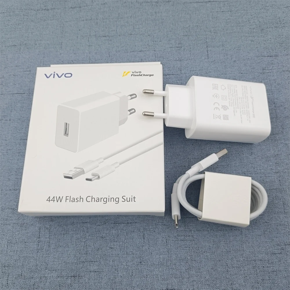 

44W Fast Charger For VIVO Y500s Y300i T5X Y21 Y11 Y51 Pro Y31d Y51d T4X iQOO Z11x EU FlashCharge Power Adapter With Type C Cable