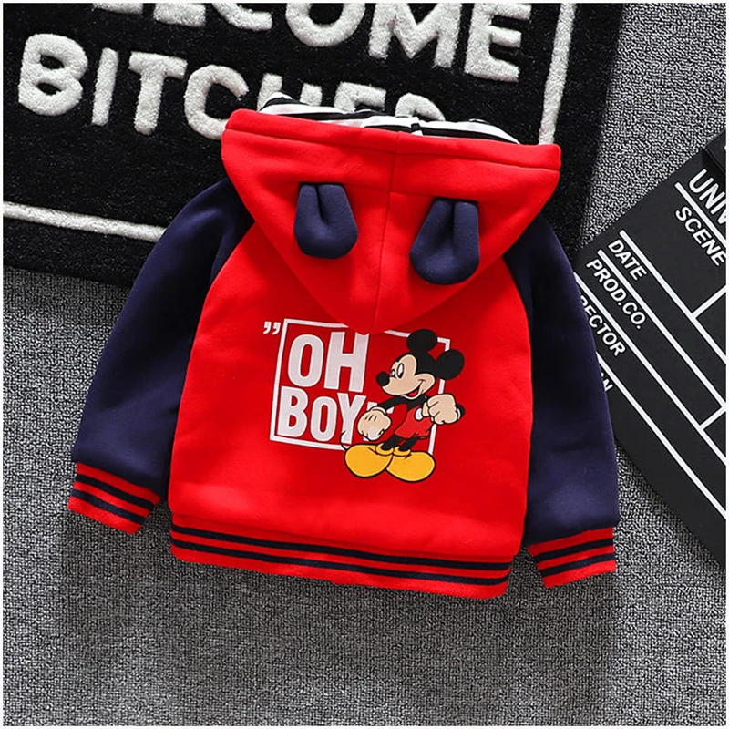 2024 Autumn Baby Girl Boy Cartoon Mickey Mouse Jacket Coats Children\'s Hoodie Thick Windproof Outerwear Kids Tops Jacket Clothes