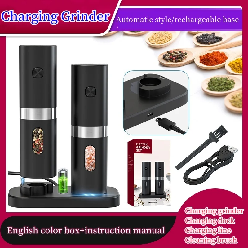 Electric Automatic Salt And Pepper Grinder Set,With USB Rechargeable  Gravity Spice Mill Adjustable Spice Grinder With LED Light