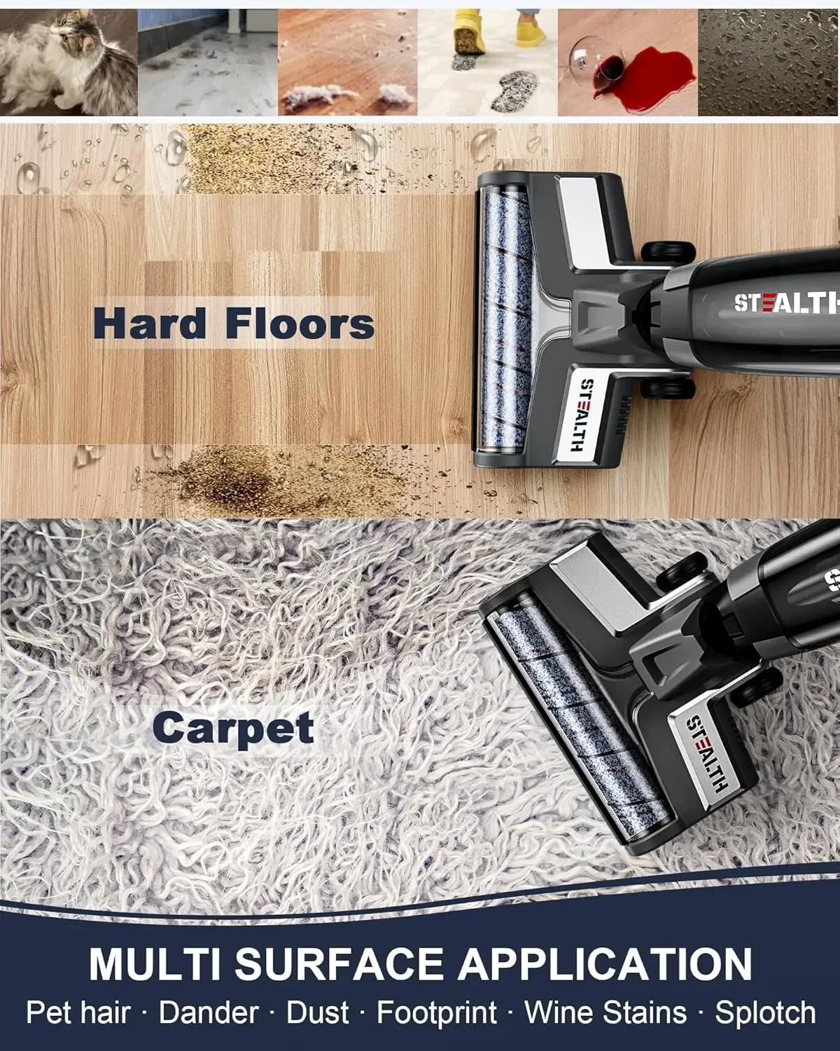 Cordless Wet Dry Vacuum Cleaner, Smart Vacuum Mop with Self-Cleaning Detachable Battery for Hard Floor Area Rugs