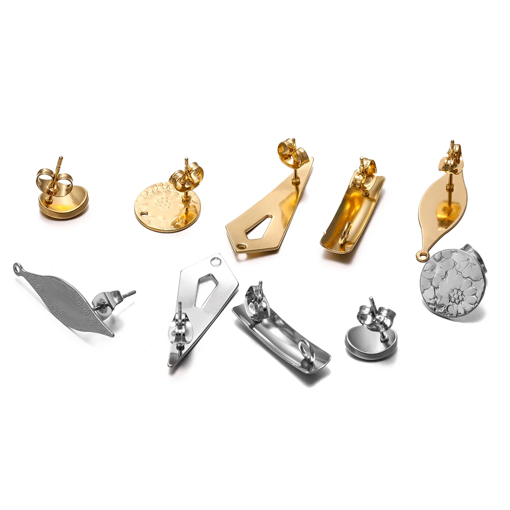 

10pcs Stainless Steel Earrings Base With Hole Geometric Polygonal Stud Earring Posts Connector For DIY Jewelry Making Supplies