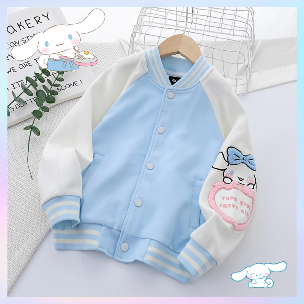 Cinnamoroll Anime Sanrioed Kids Baseball Jacket Kuromi Y2K Cute Sweatshirt Girls Kawaii Embroidery Jackets Cartoon Fashion Coat