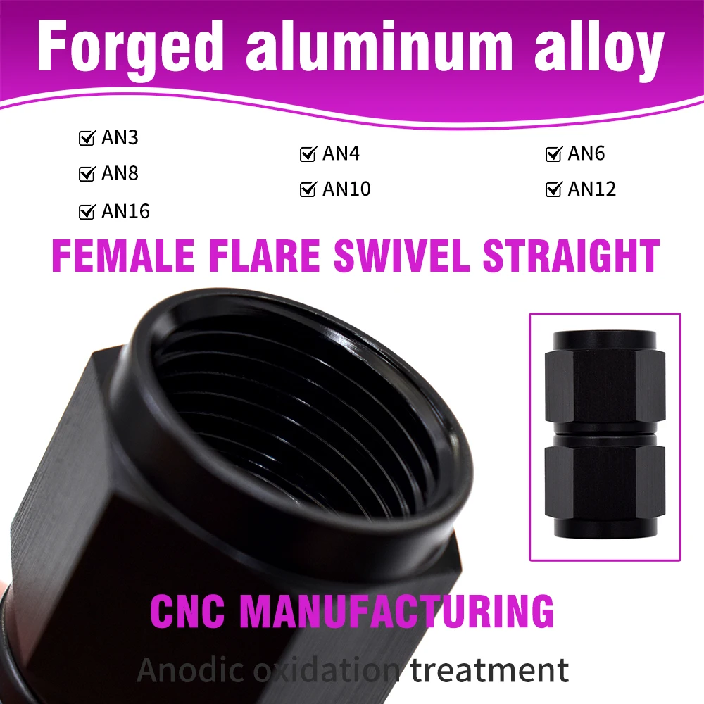 

SK CUSTOM Universal Oil Pipe Interface Fuel Adapter Female Flare Swivel Straight AN3 AN4 AN6 AN8 AN10 AN12 AN16 Forged Al Alloy