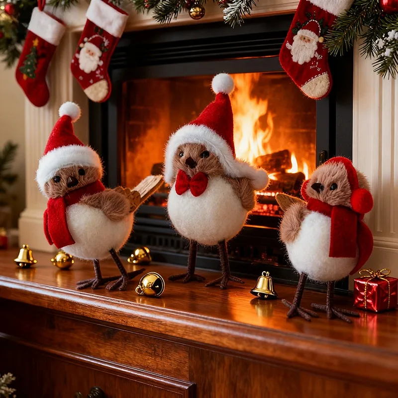 

Christmas Plush Bird Ornament with Red Scarf Hat Hanging Pendant for Xmas Tree Decor 2026 New Year Home Garden Party Decoration