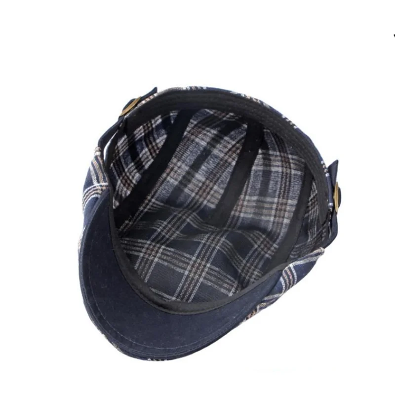 Spring Cotton Plaid Print Newsboy Caps Flat Peaked Cap Men and Women Painter Beret Hats 110