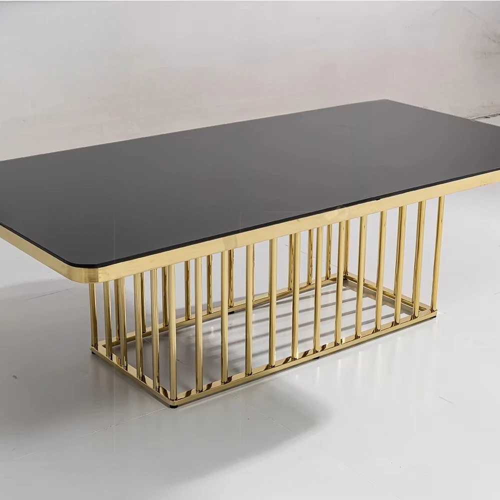 

Обеденный стол Фошань, 6 стульев, современная мебель для столовой, ножки из нержавеющей стали, стеклянный обеденный стол