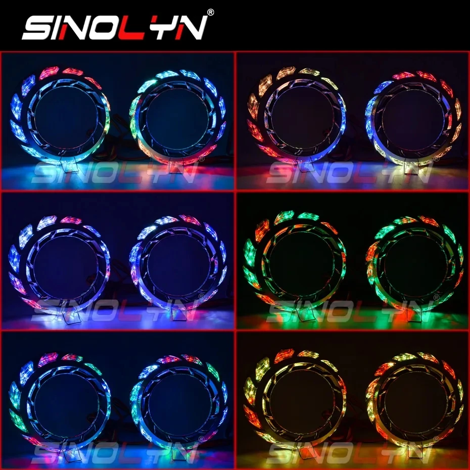 

Sinolyn Angel Eyes RGB LED Revolving Dynamic Shrouds APP Control For Hella/Koito Q5 2.5/3 Inch Lenses Sequential Flowing Bezels