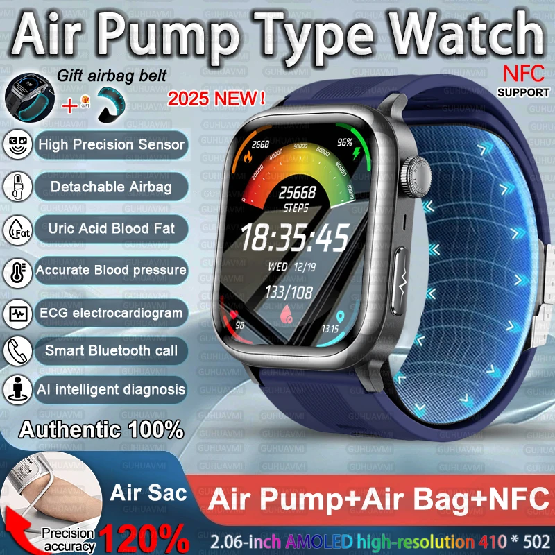 

2025 Новинка для HUAWEI Air Pump Airbag Health Смарт-часы Точное кровяное давление Липиды в крови Мочная кислота спорт BT Call Смарт-часы