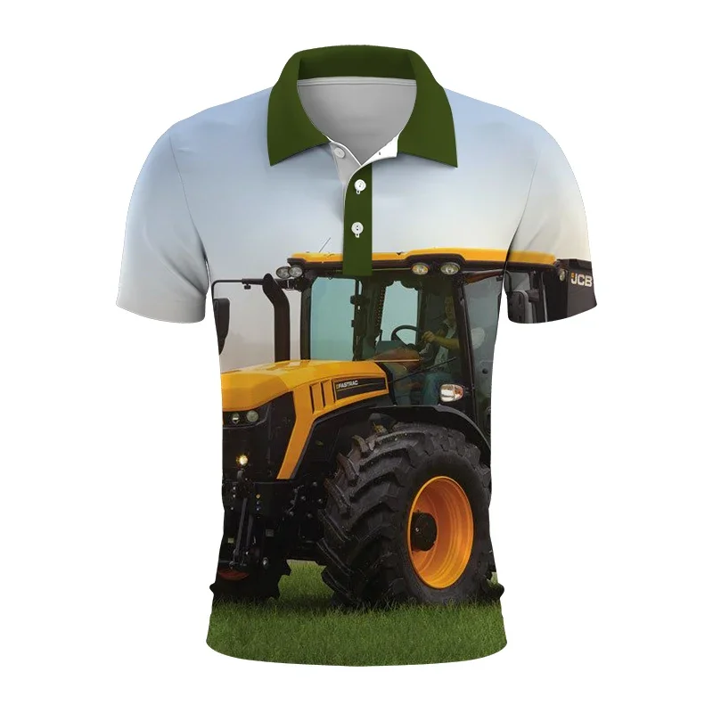 Summer Fashion Men's Polo Shirt Agricultural Tractor 3D Print Polo Shirt Unisex Harajuku Leisure Sports Short Sleeve T-shirt Top