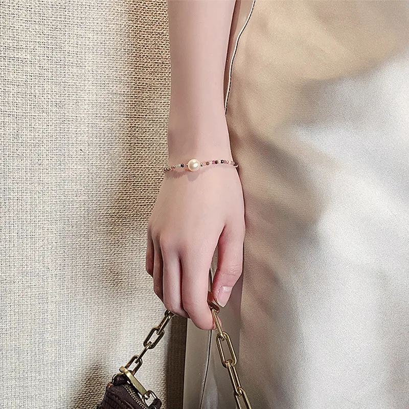 Heißer Verkauf Einfache Design Turmalin Stein & Natürliche Süßwasser Perle 14K Gold Gefüllt Weiblichen Charme Armband Schmuck Für Frauen geschenke – Detail 3