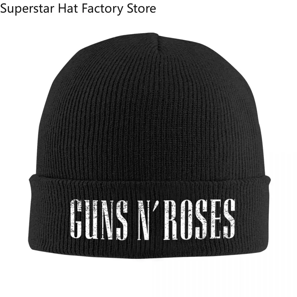 

Guns N Roses Logo Knitted Hat for Women Men Beanies Winter Hat Acrylic Crochet Melon Cap