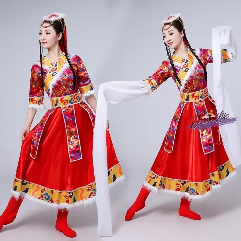 Tibetan dance performance costumes female adult art test square dance ethnic performance 4-piece set