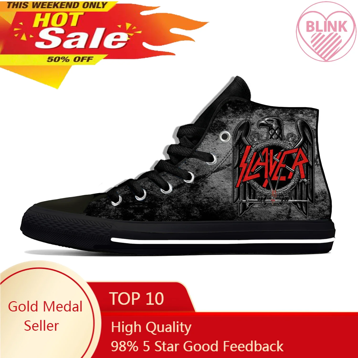 Slayer Heavy Metal Rock Band Horror Scary Fashion Casual Cloth Shoes High Top Lightweight Breathable 3D Print Men Women Sneakers