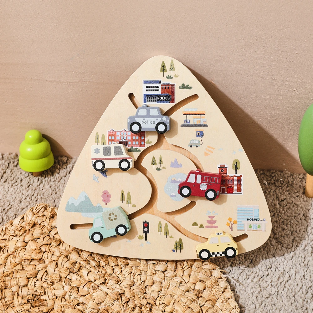 Baby Wooden Montessori Toys Wooden Car Blocks Puzzle Bus Track Board for 3 6 Years Children Sensory Early Education Toy Gift