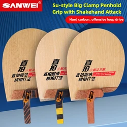 SANWEI Table Tennis Blade Penhold Backhand SU-D Large Pince Shape 7 Ply Wood Offensive Defense Pen Holding Grip for Beginner