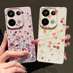 Retro Flowers Print Case For Xiaomi Redmi Note 14 13 Pro Plus 5G 12 11 14 Poco X6 M6 F6 13T Pro Leather Texture TPU Phone Cover