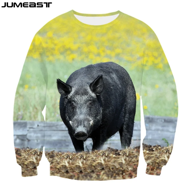 Jumeast Y2k Men Women 3D Printed Sweatshirt Hunting Animal Wild Boar Long Sleeve Fashion T Shirt Sport Pullover Tops Tees