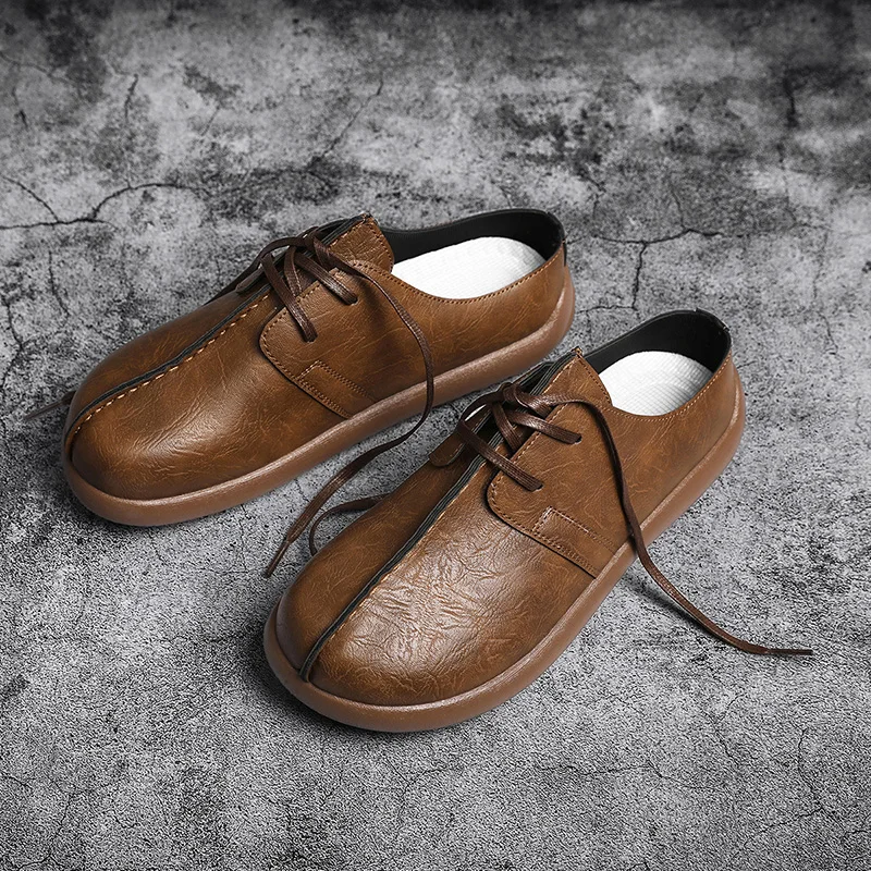 

Spring New Men's Baotou Slippers High quality Leather Boken Shoes Outdoor Fashionable and Comfortable Thick Bottom Half Slippers