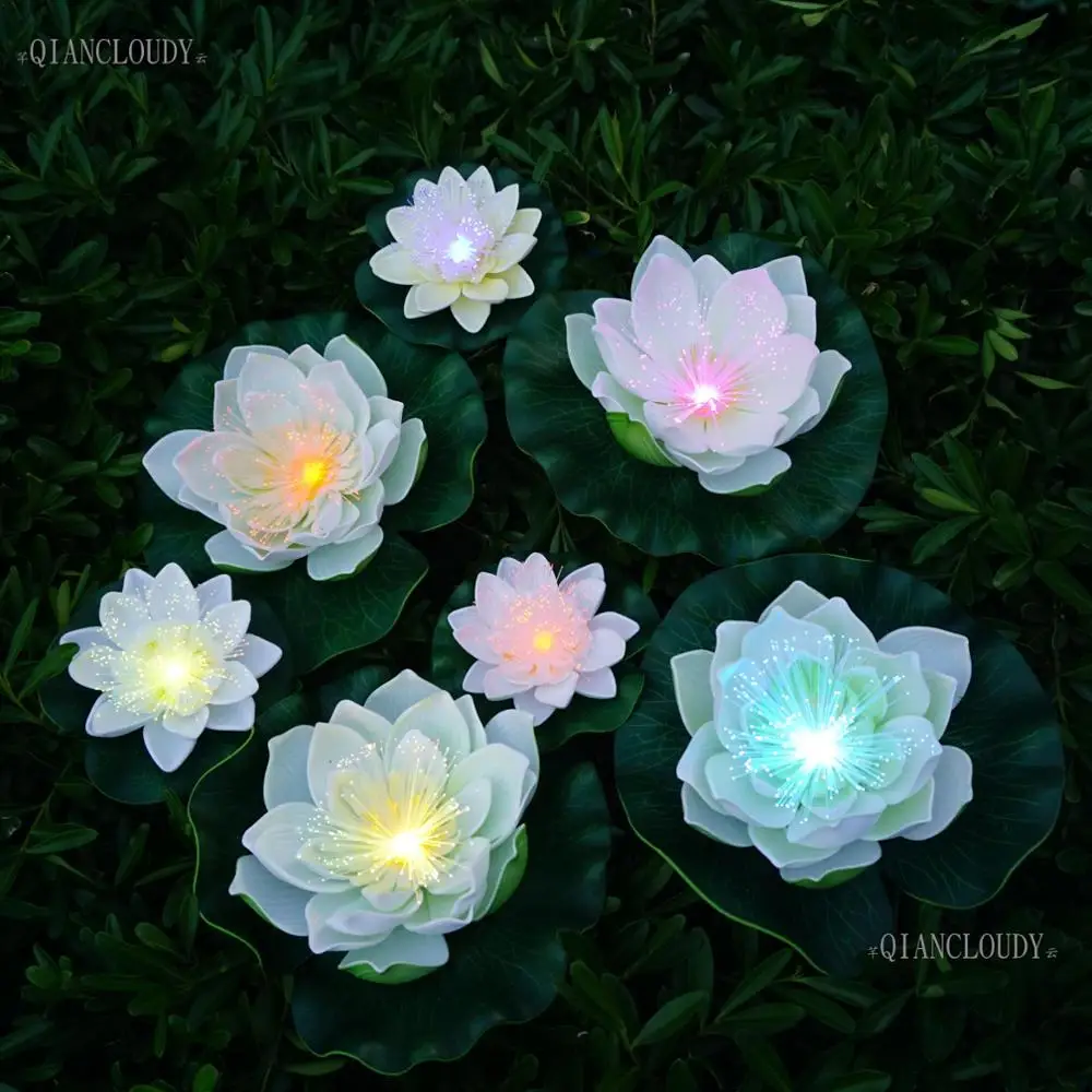 QIANCLOUDY 5 Pieces White Artificial Flowers Lotus Led Optic Fibre Muti Light Christmas Foam Lily Decoration C70 Recommend