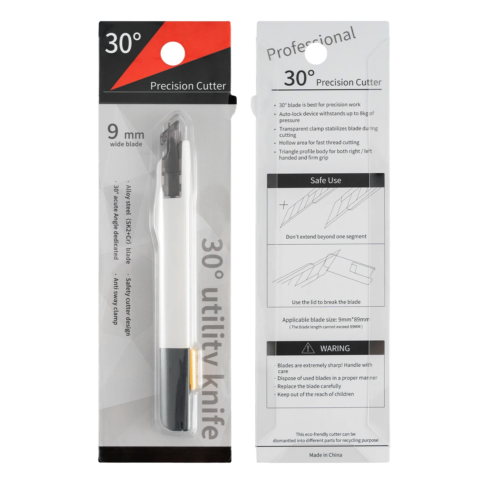 30 ° Einziehbares Universalmesser mit Auto-Lock-Funktion, Box-Cutter mit Anti-Rüttel-Stahlklinge, Tragbarer Cutter für Auto-Vinyl- und PPF-Folien-Schneidewerkzeug – Detail 10