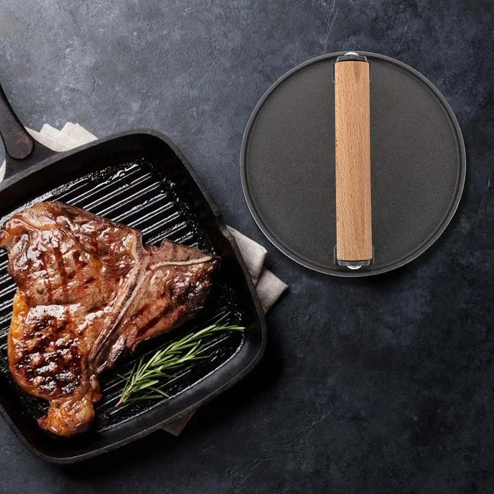 Iron Burger Press Wooden Handle Round Grill Press Kitchen Burger Patty Maker Practical Nonstick Surface Durable Kitchen