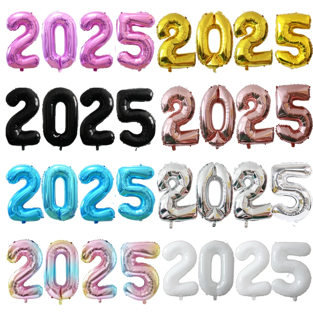 32inch New Year 2025 Number Foil Balloons Rose Gold Silver Air Balls Happy New Year 2025 Globos Christmas Decorations Supplies