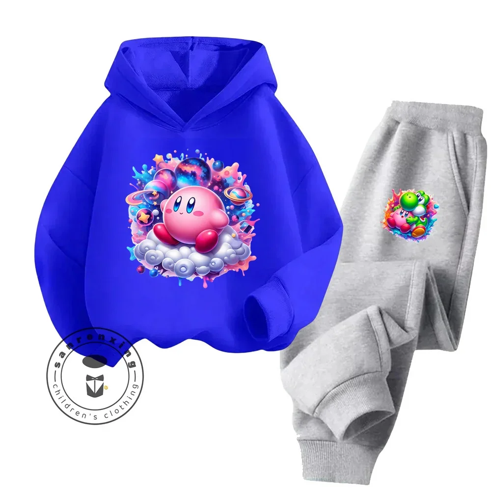 2024 Cartoon Kirby Hip Hop Fashionable Long Sleeve Sets for Kids Streetwear Modern Style Fall Winter Cheap Hoodie Sports Set