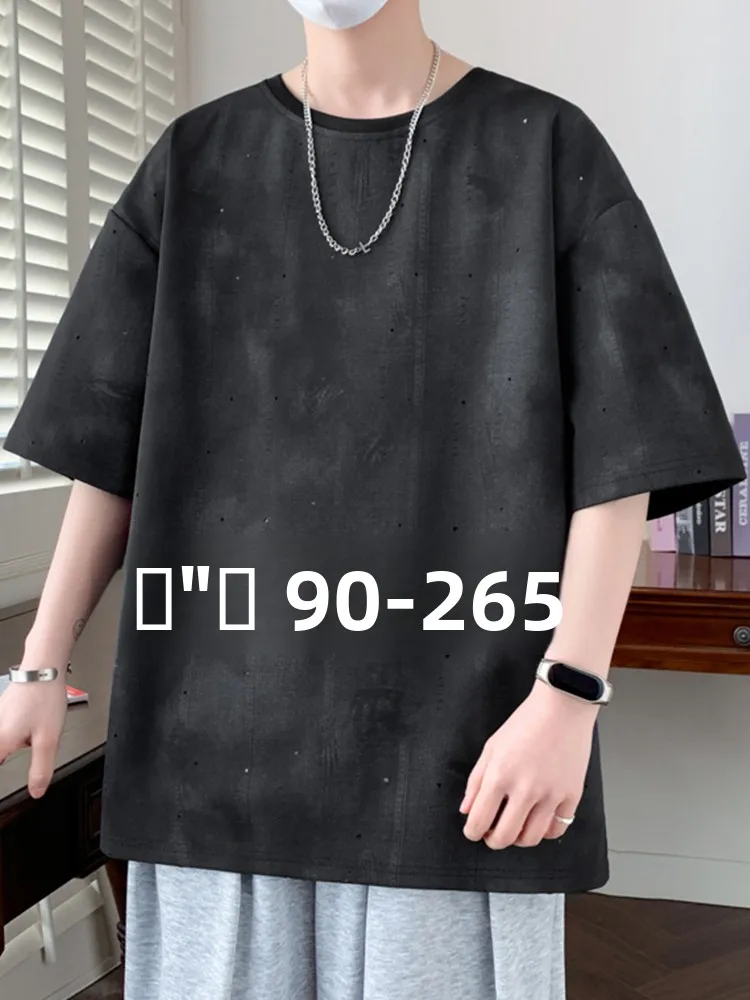 

Мужская футболка больших размеров из ледяного шелка с коротким рукавом, модная летняя, брендовая, с градиентным принтом, свободного кроя, в городском стиле, дышащая