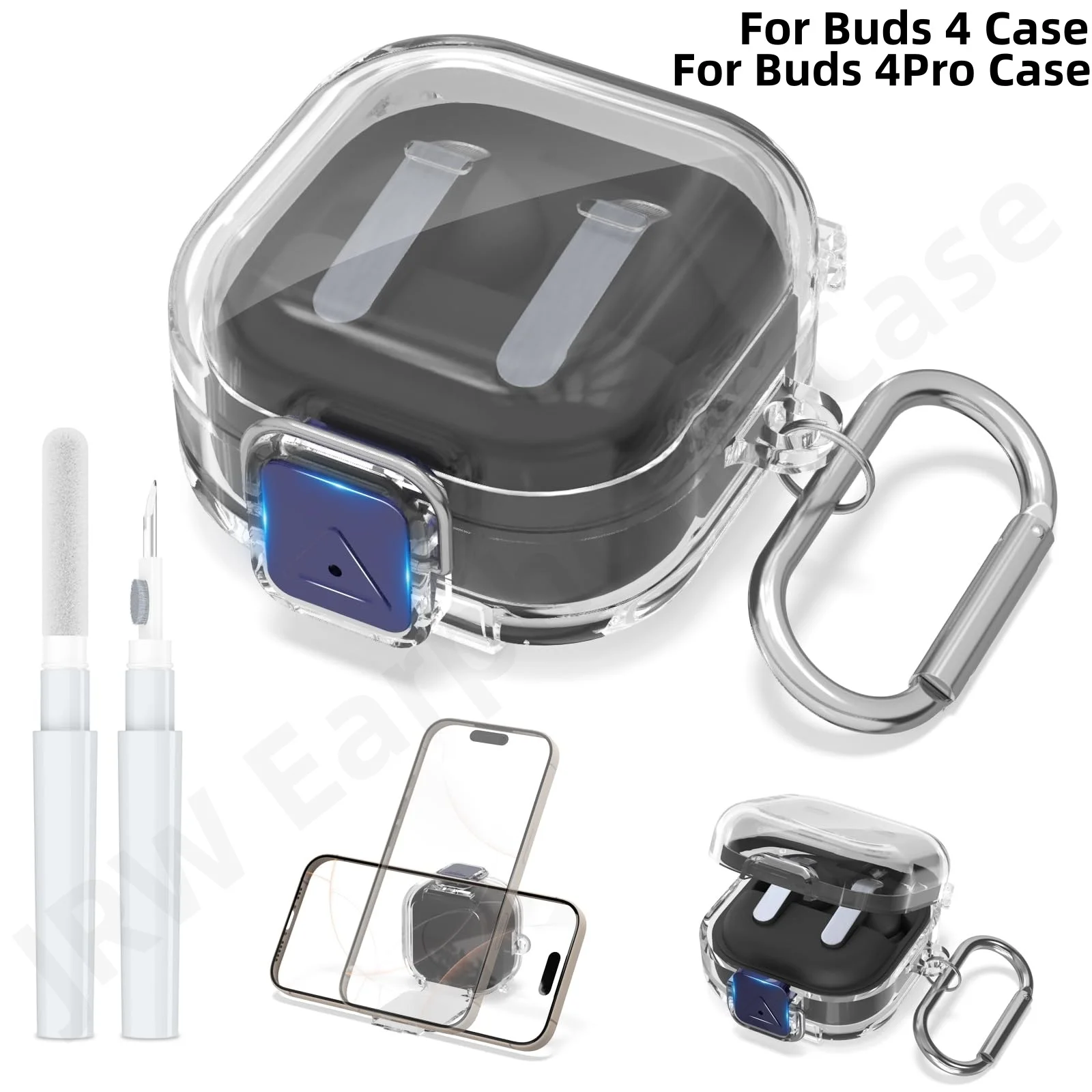 Safety Lock Case for Samsung Galaxy Buds 4 Pro/Buds 4 2026 Protective Case Phone Stand Design with Cleaner Kit for Galaxy Buds 4
