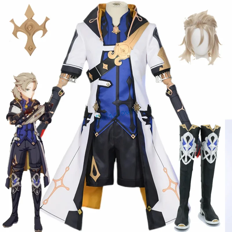 Anime Genshinimpact Kostuum Albedo Cosplay Halloween Party Game Kleding Pruik Schoenen Jas Pak