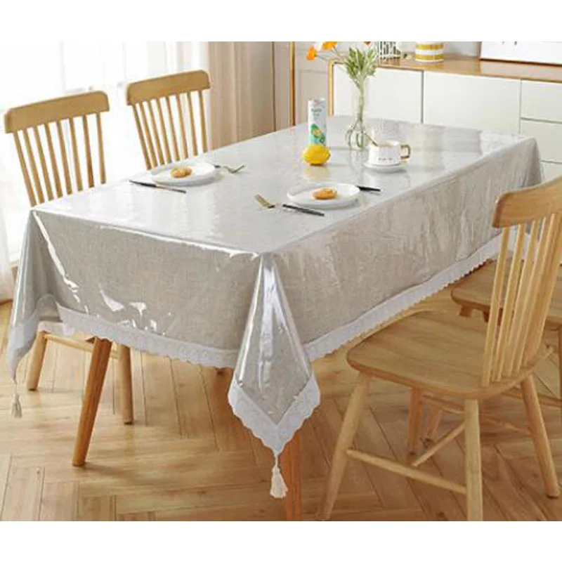 2024 NEW Lace Soft glass PVC plastic oilcloth Table cloth cover waterproof tablecloth Christmas Table decoration and accessories