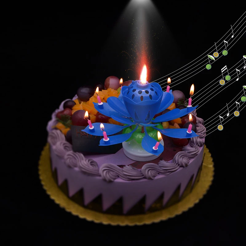 Musical Candle Flower Lotus Rotating Birthday Candle Cake Cupcake Candle LED Festive Electric Flower Candle Singing