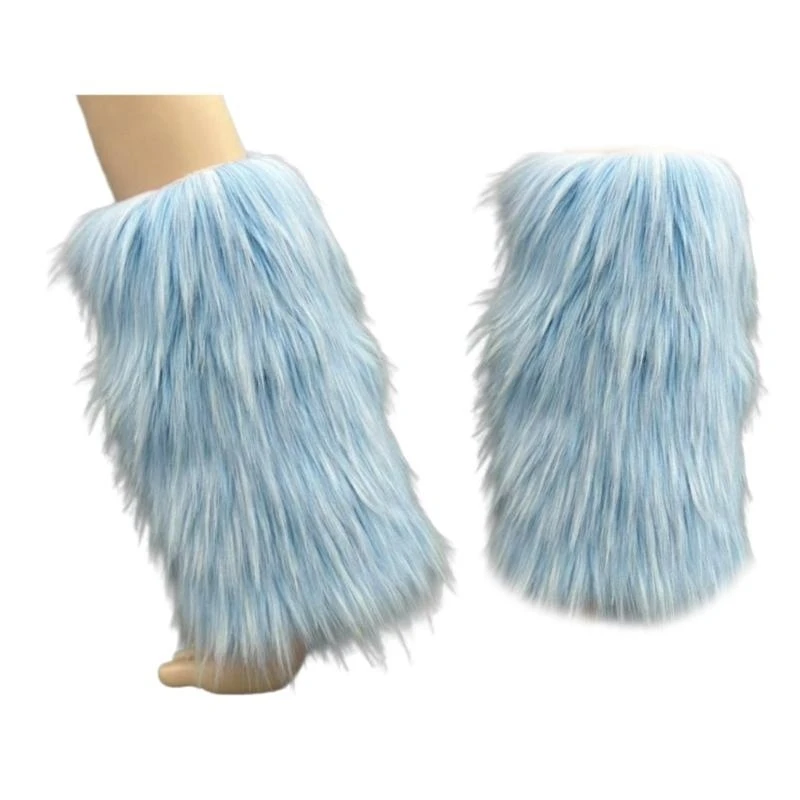 Y2K فراء صناعي لتدفئة الساق للنساء شتاء دافئ فراء للأحذية طويلة الرقبة، مريح، عيد الميلاد، الهالوين، الحفلات، زي تنكري 15UB