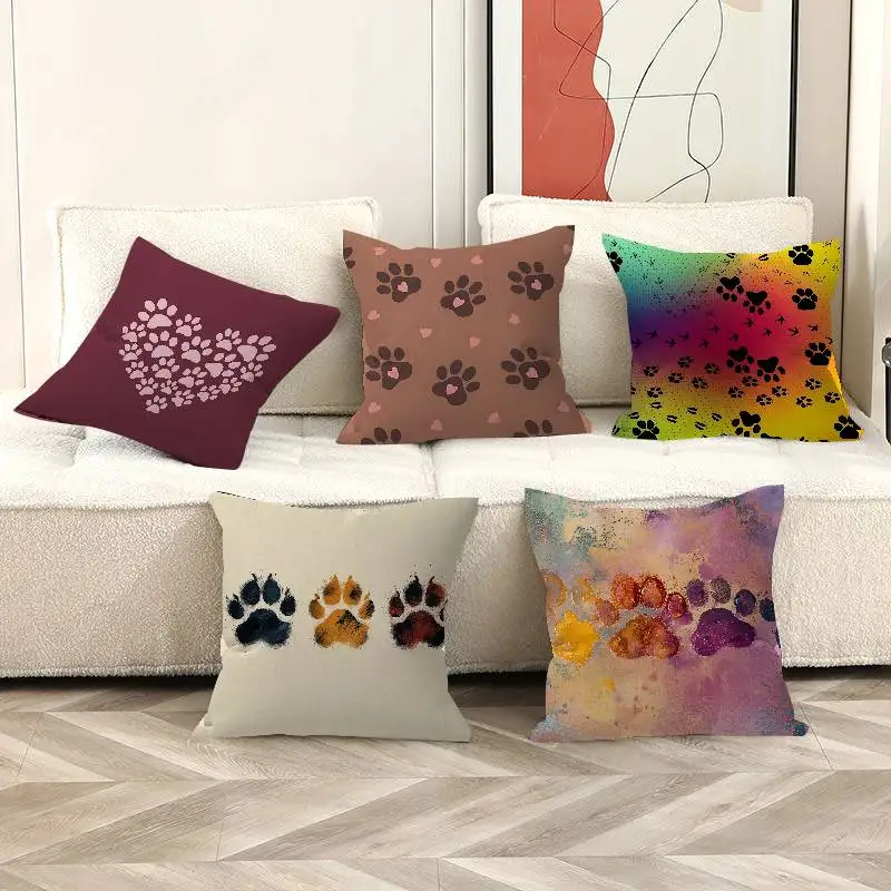 Cute Dog Paw Theme Maple Design Cushion Cover Happy Autumn Harvest decor Holiday Decorati Pillow Cover