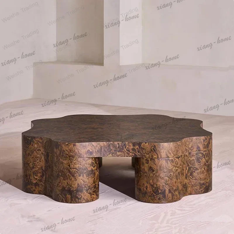LD Medieval style wooden tree tumor pattern coffee table retro old money style living room coffee table