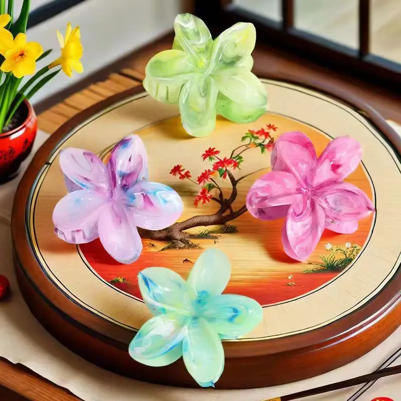 Vintage Gradient Color Flower Hair Clips Hawaiian Plumeria Beach Large Flower Hair Shark Claw Hairpin Barrettes Hair Accessories